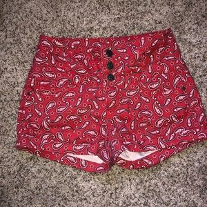 WOMENS HIGH WAISTED BUTTON UP PATTERNED SHORTS
